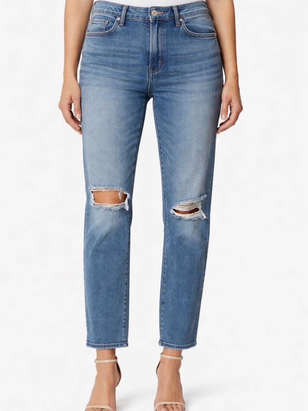 MOTHER Superior Trickster Ankle Medium Wash Distressed Straight Leg Jeans